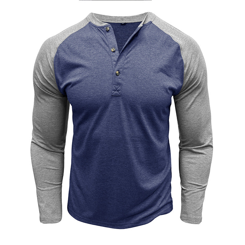 New autumn and winter men's long-sleeved color matching Heng men's round neck T-shirt tops