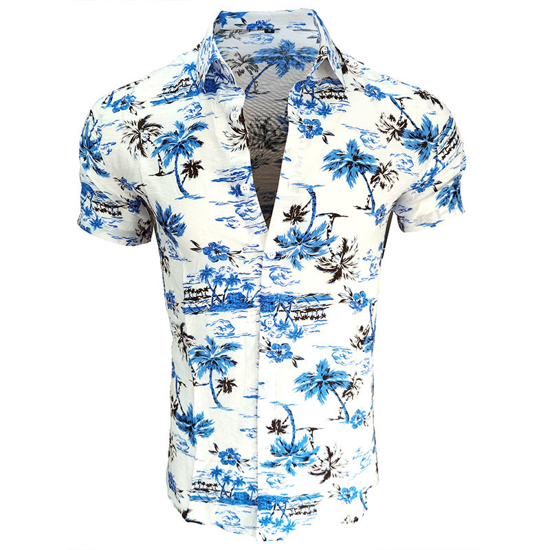 Printed short-sleeved shirt, men's beach shirt, men's shirt