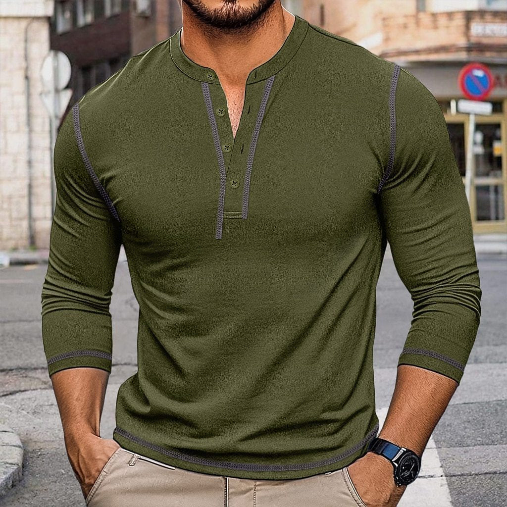 Autumn and winter men's long-sleeved men's clothing color matching round neck T-shirt retro top