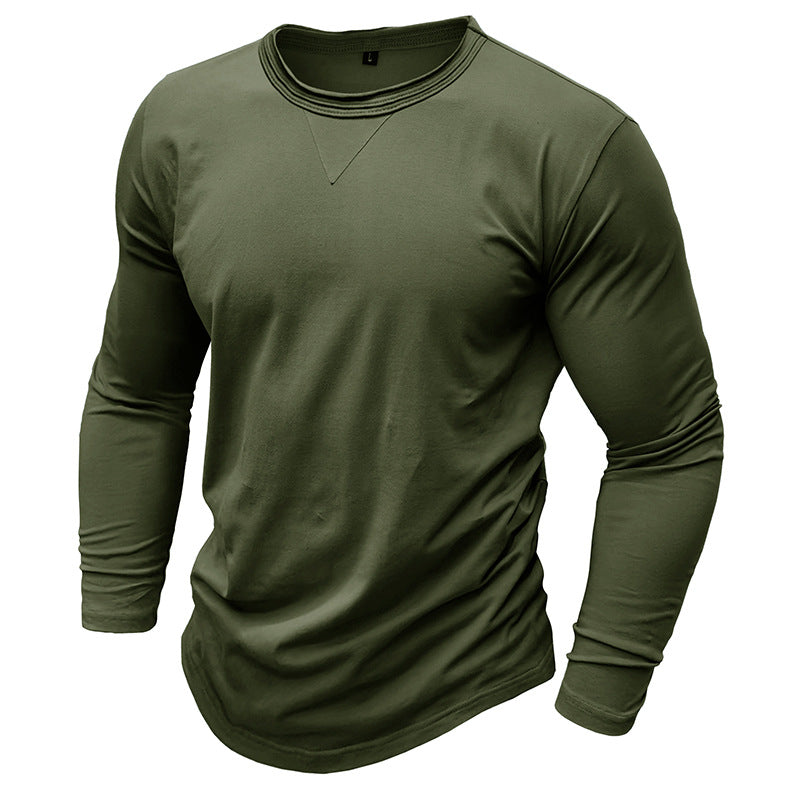 New autumn and winter men's solid color round neck long-sleeved T-shirt pure cotton men's bottoming shirt men's clothing