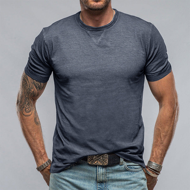 Men's solid color round neck short-sleeved T-shirt men's clothing pure cotton men's T-shirt top