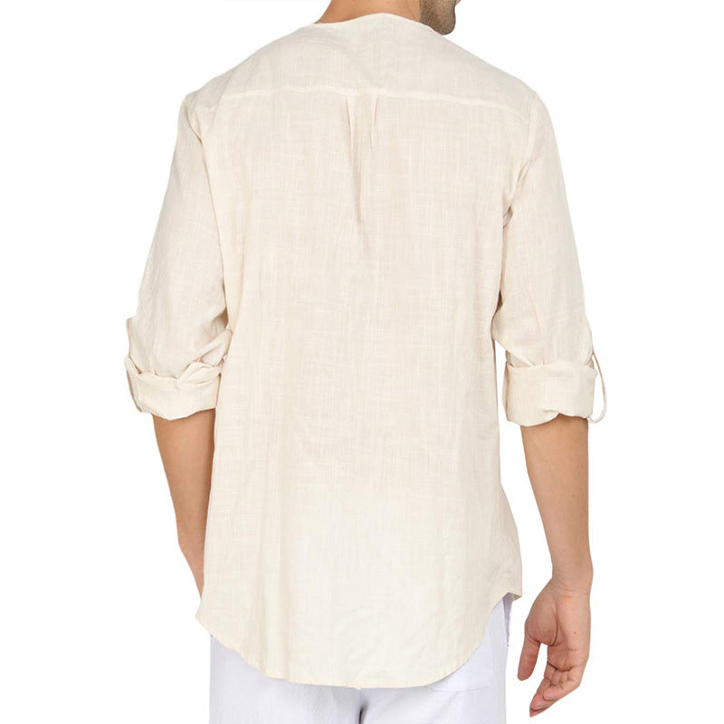 New Men's Cotton and Linen Shirt Casual Linen Long Sleeve Shirt Men Autumn and Winter