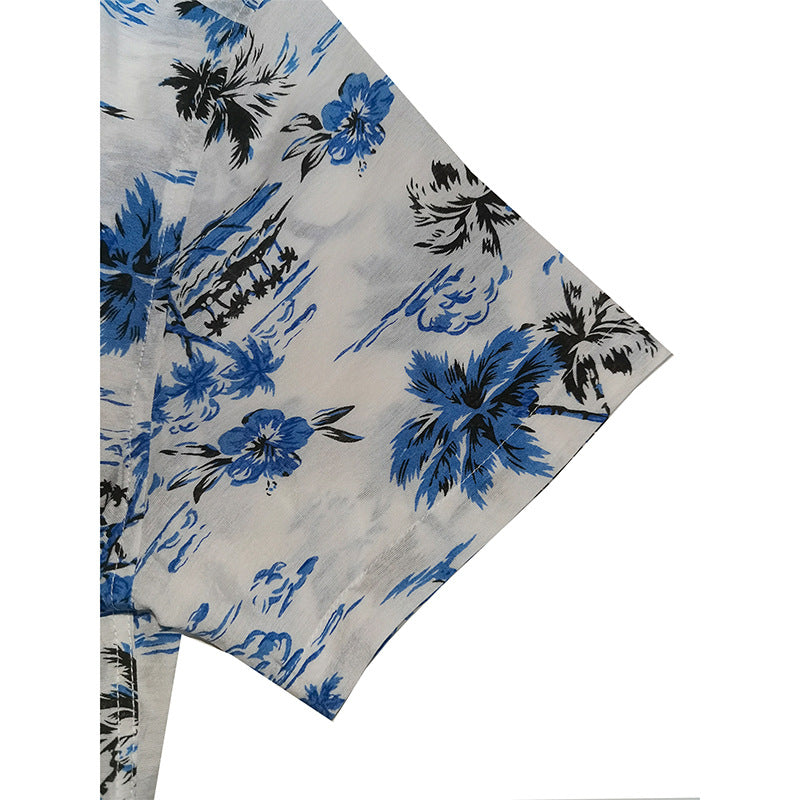 Printed short-sleeved shirt, men's beach shirt, men's shirt